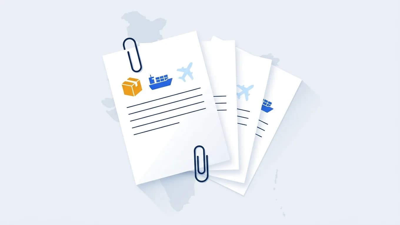 Shipping papers fanned out with a paperclip.