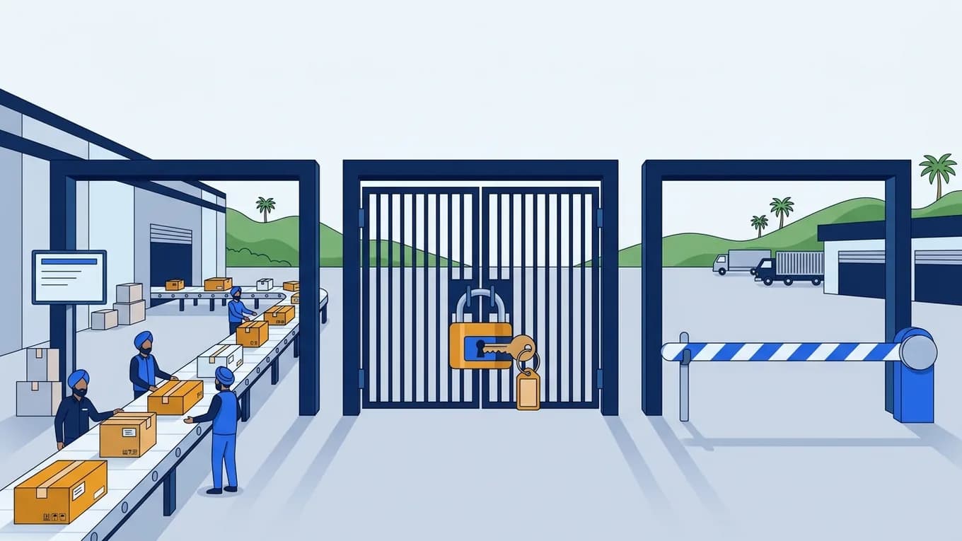 Three gates: one open, one locked with a key, one closed.